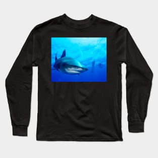 Close Shark with Scuba Diver Long Sleeve T-Shirt